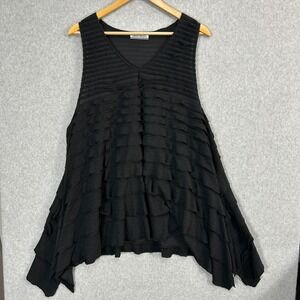 Transparente Germany Ruffle Sharkbite Tunic Tank Top Black Lagenlook Women OS